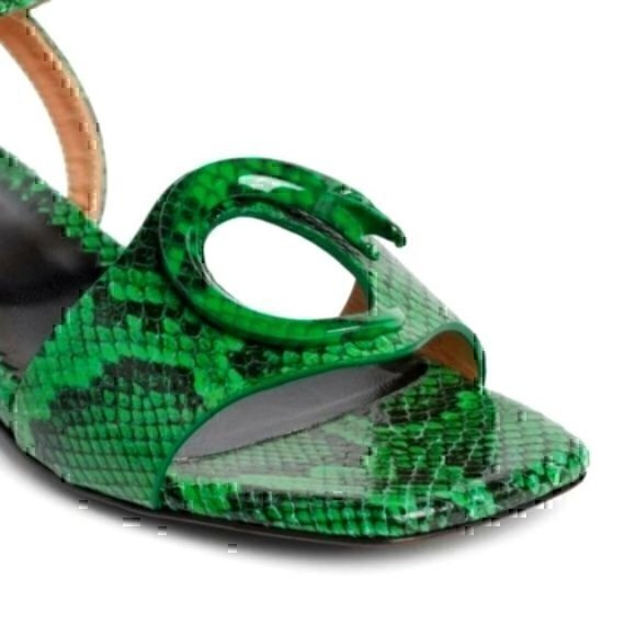 Roberto Cavalli Flat Sandals Green Black Leather Eu35 / Us5
